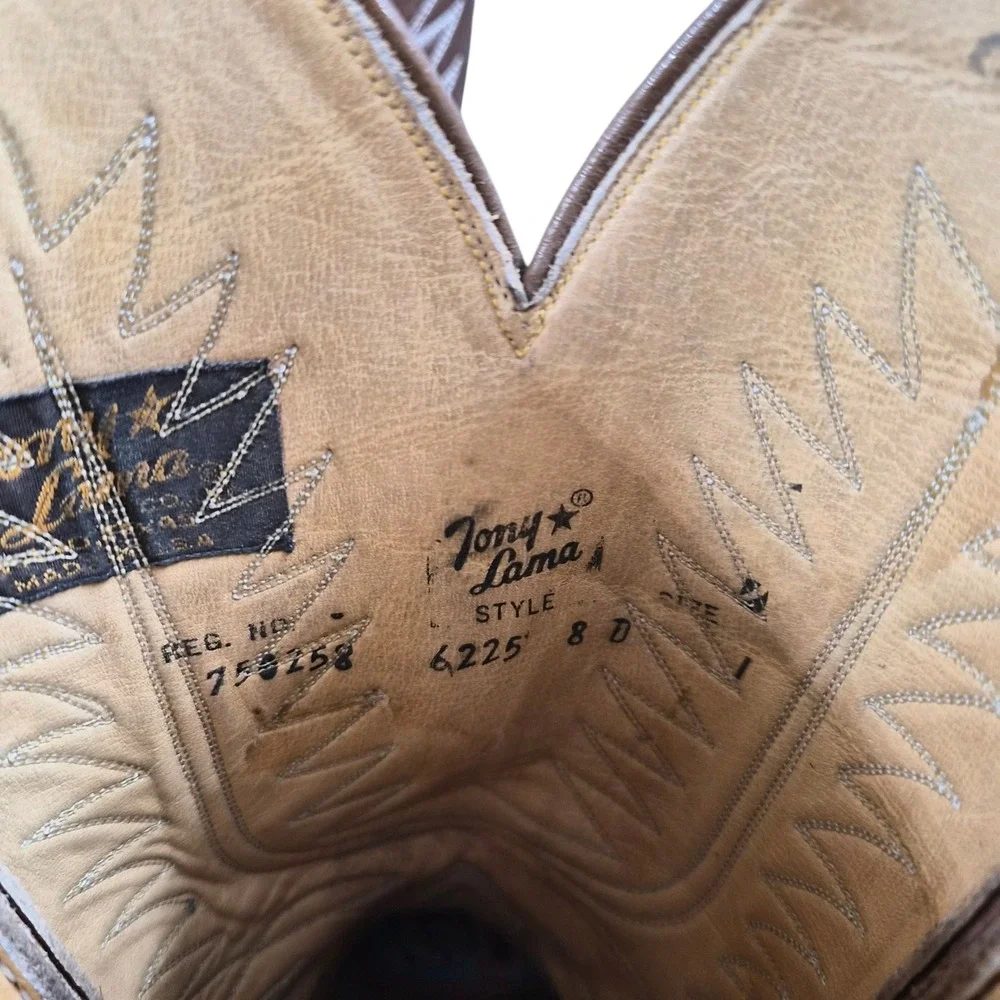 Tony Lama 6225 Vintage Two Tone Brown Leather Western Cowboy Boots Womens 8 D
